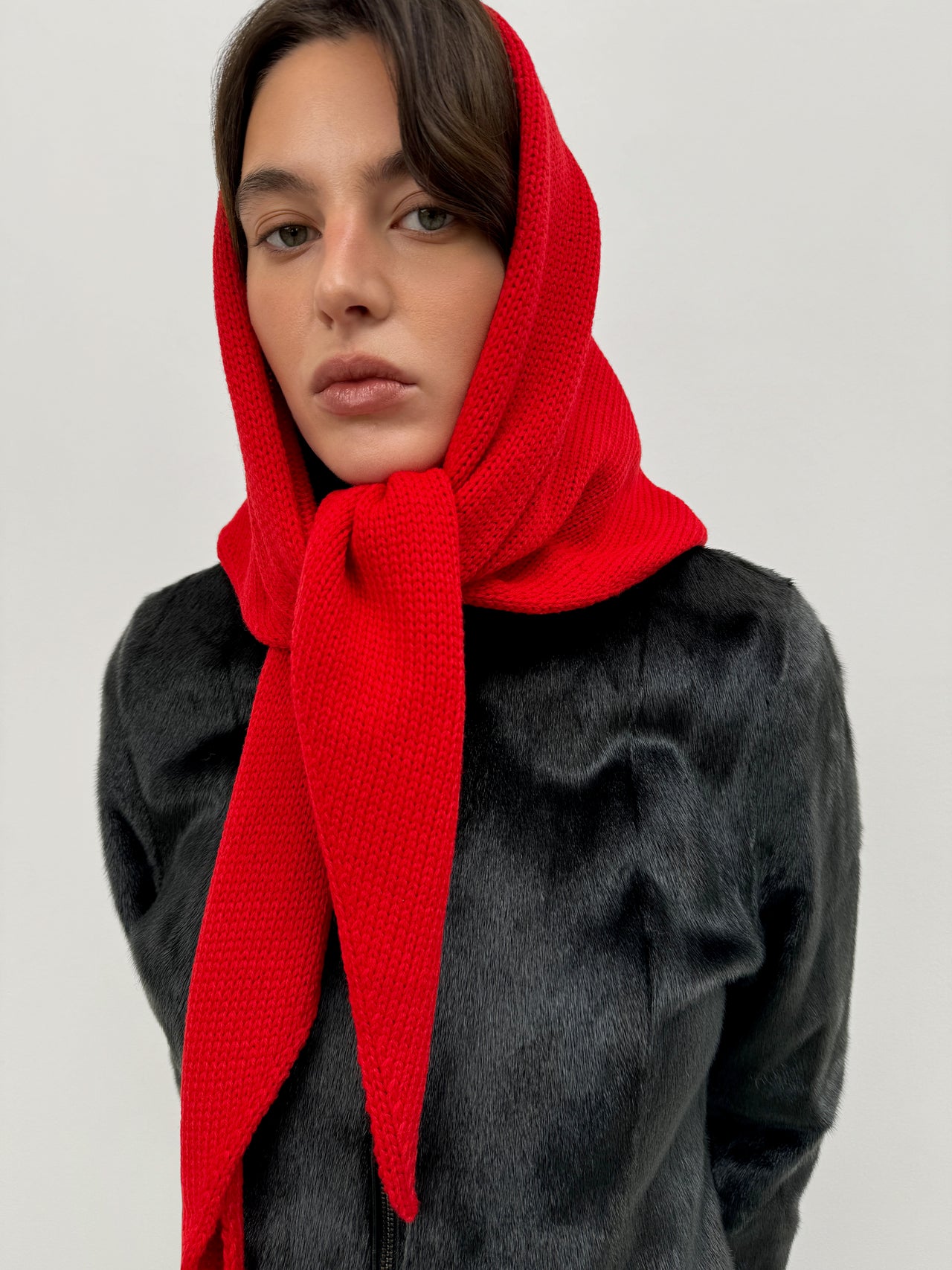 Red Merino Triangle Scarf