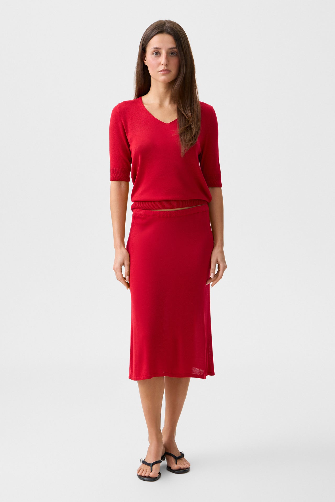 Red Alba Midi Skirt